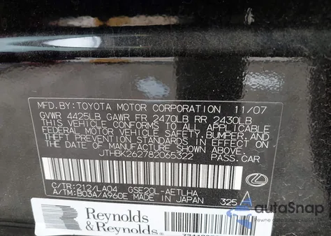 2008 Lexus Is 250 from USA, damaged, VIN JTHBK262782065322